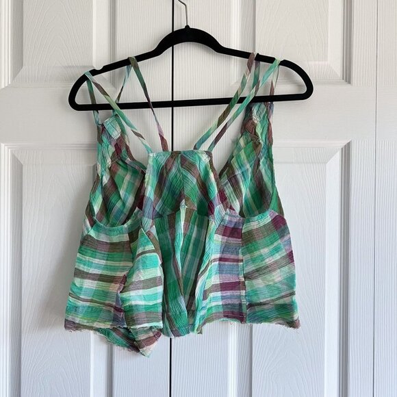 Free People Green Plaid Halter Strappy Tank Top Women's Size X-Small XS - Picture 2 of 4